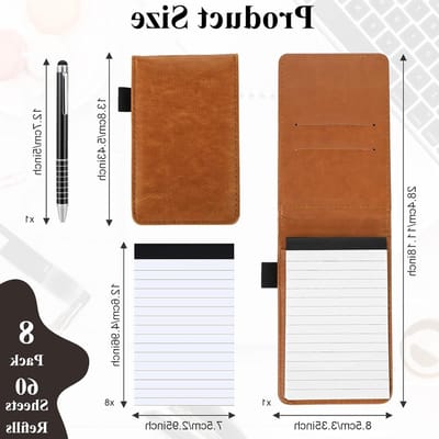 Pocket Notepad A7 Klein Notitieboek met 50 Lijnen, Mini Notebook en Pen Set met 8 Navullingen, PU Leer Notitieblokken voor Kantoor en School, Ideaal voor Notities en Aantekeningen