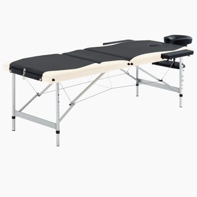 vidaXL - Massagetafel - inklapbaar - 3 - zones - aluminium - zwart - en - beige