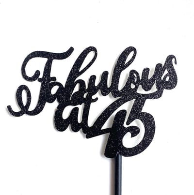 Taartdecoratie taarttopper fabulous at 45 zwart glitter papier