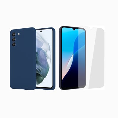 ShieldCase bundel Siliconen telefoonhoesje + Geschikt voor Samsung Galaxy S21 FE - Blauw hoesje - Optimale bescherming - Siliconen TPU materiaal - Flexibel hoesje - Zacht hoesje - Glasplaatje - Gehard glas - Bescherming tegen krassen