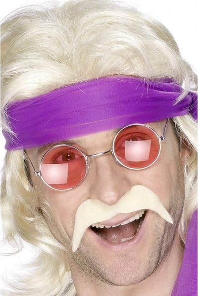 Hippie accessoires verkleedset - witte snor - met Sixties bril - oranje glazen - Flower Power - Carnaval