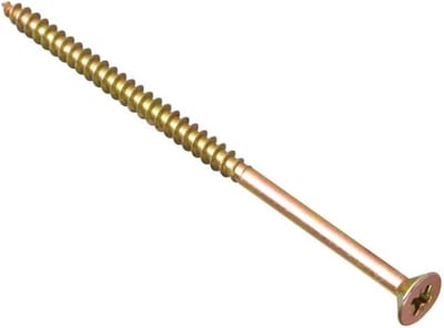 Famanu – Extra lange multifunctionele houtschroeven 6,0 x 150 mm met enkele schroefdraad, verzonken kop, geel verzinkt (100 stuks)