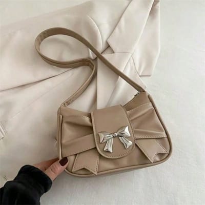 Trendy Schoudertas met Strik Handtas Casual Onderarmtas Dagelijkse Reistassen Leren Dames Bankettas Zakelijke Dames Tassen kaki