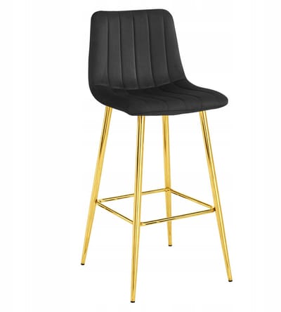 Barkruk POZZA - Zwart Fluweel - Gouden Metalen Poten - Moderne Barkruk met Rugleuning