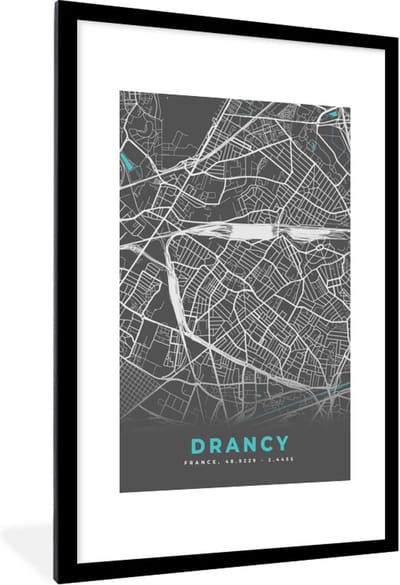 Fotolijst incl. Poster - Drancy - Frankrijk - Plattegrond - Kaart - Stadskaart - 80x120 cm - Posterlijst