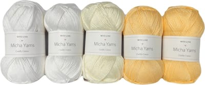 Bollen Bundel - 80% katoen 20% acryl breiwol - 5 bollen haakgaren – 5 x 100gram - Soft Yellow (006) – Cuddly Cotton - Micha Yarns