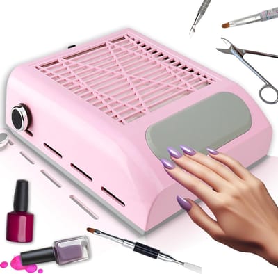 Aurixi® Nagel Afzuiger - Stofafzuiger Nagels Met 2 instelbare Snelheden - Stofafzuiging - Roze - 24cm x 23cm x 8cm