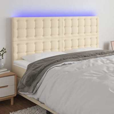 vidaXL - Hoofdbord - LED - 160x5x118/128 - cm - stof - crèmekleurig