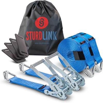 Ratelspanband Set - Sjorbanden J-haken - Zware Lading Vastzetten - Inclusief Bescherming - 50mm 9m 5000kg - Blauw
