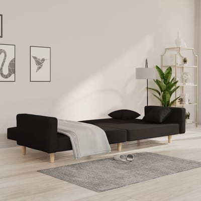 vidaXL - Slaapbank - 2-zits - met - 2 - kussens - stof - zwart