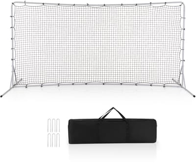 COSTWAY 372,5 x 182,5 cm Voetbalnet Voetbaluitrusting met Weerbestendig Net Draagtas en 6 Grondspikes Trainingsnet voor Speeltuin