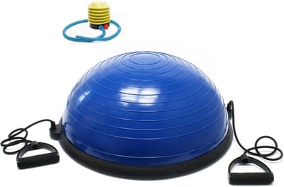 balansbal diameter 58 cm en 25 cm hoog, yoga balanstrainer met trekbanden voor gymnastiek, fitnessbal, balansbal, pilates, workout, evenwichtstraining, halve bol