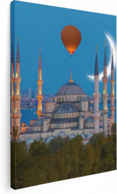 Artaza Canvas Schilderij Moskee Istanbul - 30x40 cm - Klein - Islamitische Wanddecoratie - Muurdecoratie Woonkamer - Kamer Accessoires Skyline