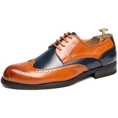 Heren Casual Kleding Schoenen Mode Brogue Flats Oxford Leer Formele Schoenen Blauw Patchwork Kleur Britse Stijl Feest Gentleman Schoenen 42 bruin