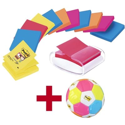 Post-it® sticky note dispenser PRO-W12N, wit-transparant + sticky notes Super Sticky Z-Notes, B 76 x D 76 mm, gekleurd, PEFC® papier, 12 pads, 90 vellen/pad