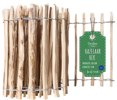 Creative Home houten schutting 50cm hoog en 5m lang | hazelnoot schutting | rolschutting | lamelafstand 7-9 cm | schutting tuin Ideaal als gazonrand bloemperk rand gemaakt van hazelnoot