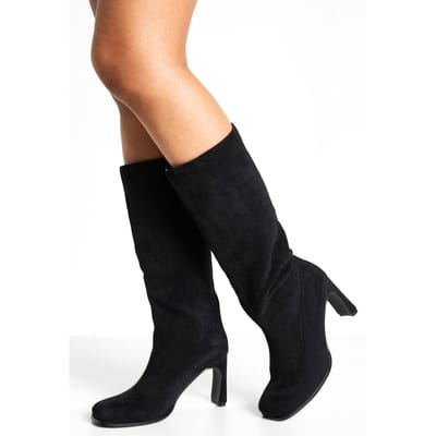 boohoo Dames Extreem brede vierkante teen kniehoge laarzen | Black | Maat: 7
