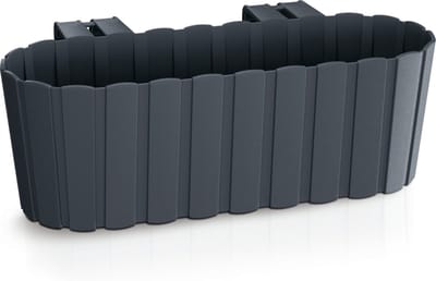 Plantenbak/bloembak met haken - antraciet grijs - 38 cm - kunststof - rechthoekige - voor balkon