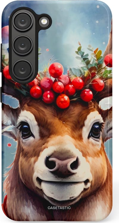 Casetastic hoesje geschikt voor Samsung Galaxy S23 - Dubbellaagse bescherming - Rudolph het Kerst Rendier - Fashion Case - Zilver Taupe Donkergrijs Perzik