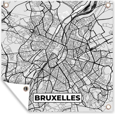 Tuin poster België – Bruxelles – Stadskaart – Kaart – Zwart Wit – Plattegrond - 200x200 cm - Tuindoek