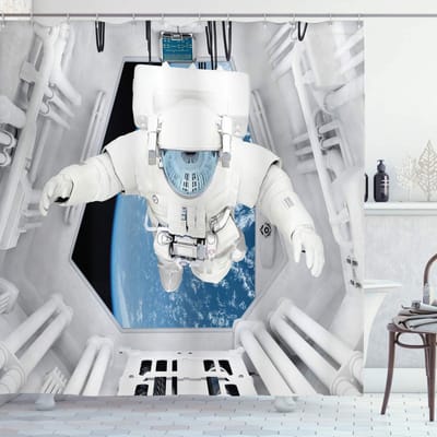 ABAKUHAUS Nevel douchegordijn – Kosmische Reis – 175×240 cm – Wit/Blauw