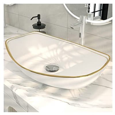 Luxe Ovale Wastafel met Gouden Rand - 56x40 cm Keramisch
