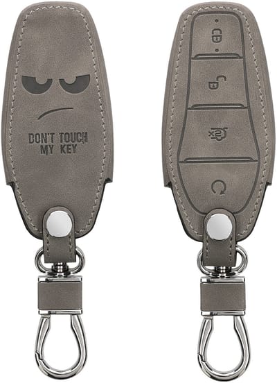 kwmobile autosleutelhoes geschikt voor BYD Atto 3 / Sealion / Han / Tang / Dolphin / Seal - beschermhoes van imitatieleer - Don't Touch My Key design - grijs