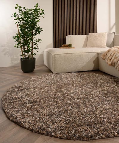 Rond hoogpolig vloerkleed - Blend beige/grijs 80