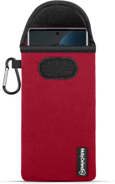 MobyDefend Hoesje - Geschikt voor Motorola Edge 50 Fusion - Neopreen Pouch Met Karabijnhaak - Insteek - Riemlus - Rood