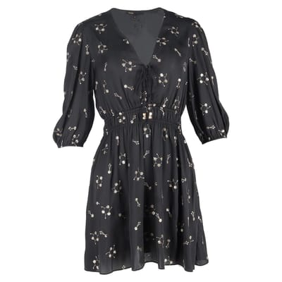 Maje mini-jurk met pailletten en V-hals in zwart polyester