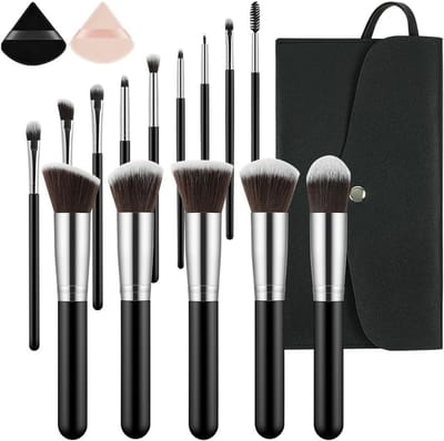 Complete Make-up Borstel Set met 14 Stukken, Inclusief Cosmetica Tas, Zachte Synthetische Haren, Poederborstels en Professionele Make-up Tools
