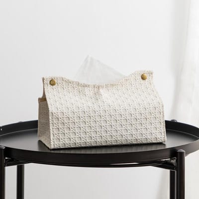 Lederen Tissue Box Huishoudelijke Woonkamer Theetafel PU Rotan Lederen Tissue Box Keuken Desktop Nordic Servethouder Opbergdoos white