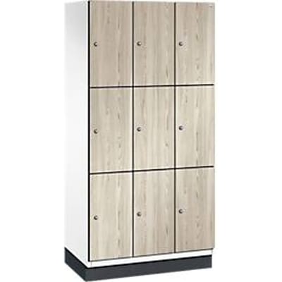 C+P Cambio lockerkast, 3 vakken, 9 vakken, met plint, B 900 x D 525 x H 1980 mm, verkeerswit/ essen decor