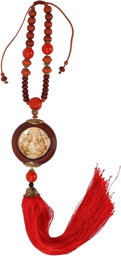 Boeddha Hanger - Auto Decoratie - Voorspoed Aantrekken - Mahonie Hout - 1 Stuk - Rood