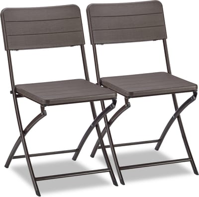 klapstoel - set van 2 - houtlook - stabiel & weervast - kunststof & metaal - inklapbaar - balkonstoelen - bruin