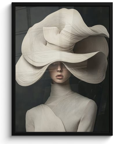 Poster in lijst - Fotolijst 50x70 cm - Posters - Modern - Vrouw - Hoed - Posterlijst zwart - Decoratie - Wanddecoratie woonkamer - Muurdecoratie slaapkamer