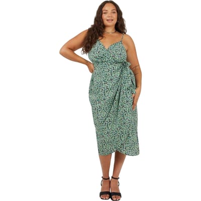 Brave Soul Midi-jurk voor dames met V-hals, afgeronde mouwen en zonder mouwen (Groen)