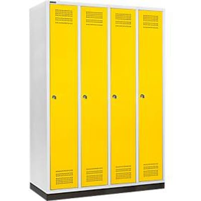 Schäfer Shop Genius Kledinglocker met fitting, 4 compartimenten, 300 mm compartimentbreedte, cilinderslot, deur koolzaadgeel