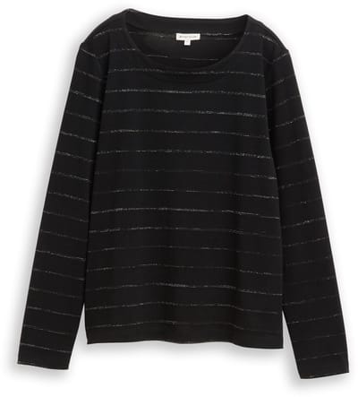 Tom Tailor - Shirt met lange mouwen en glitterstrepen - Maat XXL - black stripe with lurex