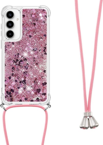 Coverup Hoesje - Geschikt voor Samsung Galaxy A55 Hoesje - Coverup Liquid Glitter Back Cover met Koord - Rose Gold