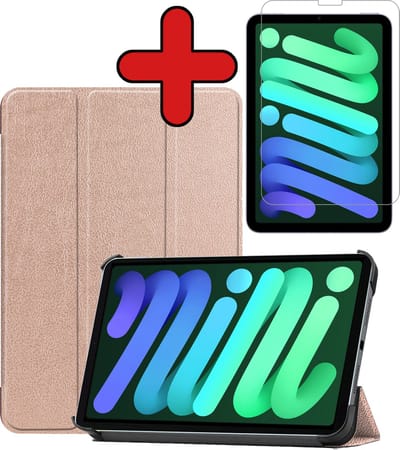 Hoesje Geschikt voor Apple iPad Mini 6 (2021) - 8.3 inch - 6e Generatie - Met Screenprotector - Trifold Bookcase - Hard Cover - Hardcover Book Case - Tablet Hoes - Goud