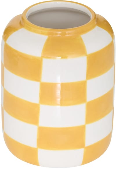 Atmosphera Poolside Keramieken Vaas Geruit - Ø11xH14cm - Geel