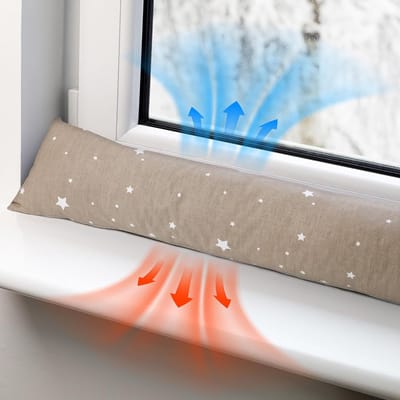Tochtstopper Deur - Onderdeur Isolatie - Tocht Wering - Wasbaar Op 30 Graden - 90 Centimeter Lengte - Beige Met Sterren
