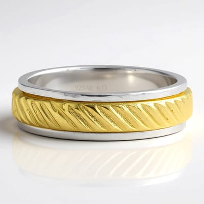 Cavill - Tweekleurige Zilveren Ring met Gouden Accenten - 925 Sterling Zilver - Brede Gedraaide Structuur - Comfortabele Moderne Damesring