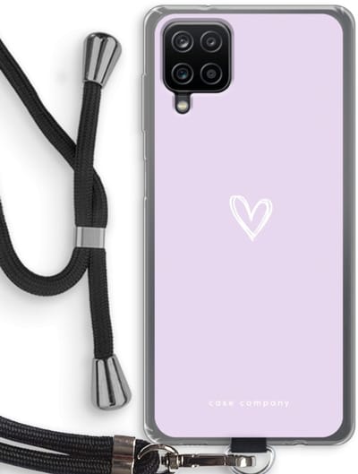 Case Company® - Hoesje met koord geschikt voor Samsung Galaxy A12 hoesje met Koord - Klein hartje paars - Telefoonhoesje met Zwart Koord - Bescherming aan alle Kanten en Over de Schermrand