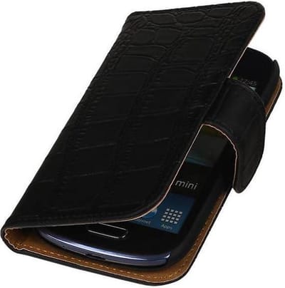 Croco Bookstyle Wallet Case Hoesje Geschikt voor Samsung Galaxy S3 mini i8190 Zwart