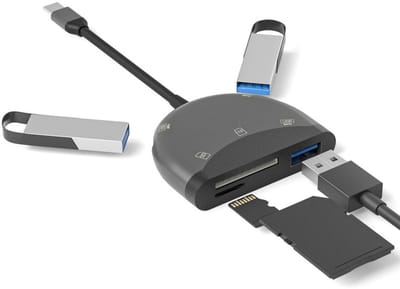 5 IN 1 USB-C naar 3X USB Female + SD + Micro-SD (tf) adapter kabel docking hub - kaartlezer - voor o.a. telefoon en laptop - zwart