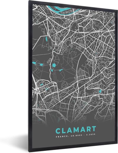 Fotolijst incl. Poster - Clamart - Plattegrond - Kaart - Stadskaart - Frankrijk - 40x60 cm - Posterlijst