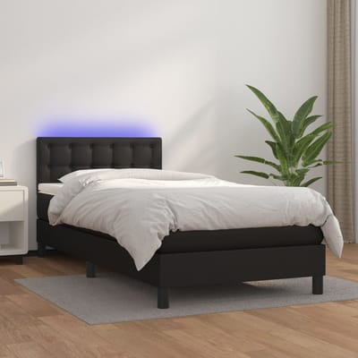 vidaXL - Boxspring - met - matras - en - LED - kunstleer - zwart - 80x200 - cm