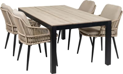 5-delige tuinset | 4 Isabel stoelen (Sand) | 180cm Cyprus tuintafel (Wood)